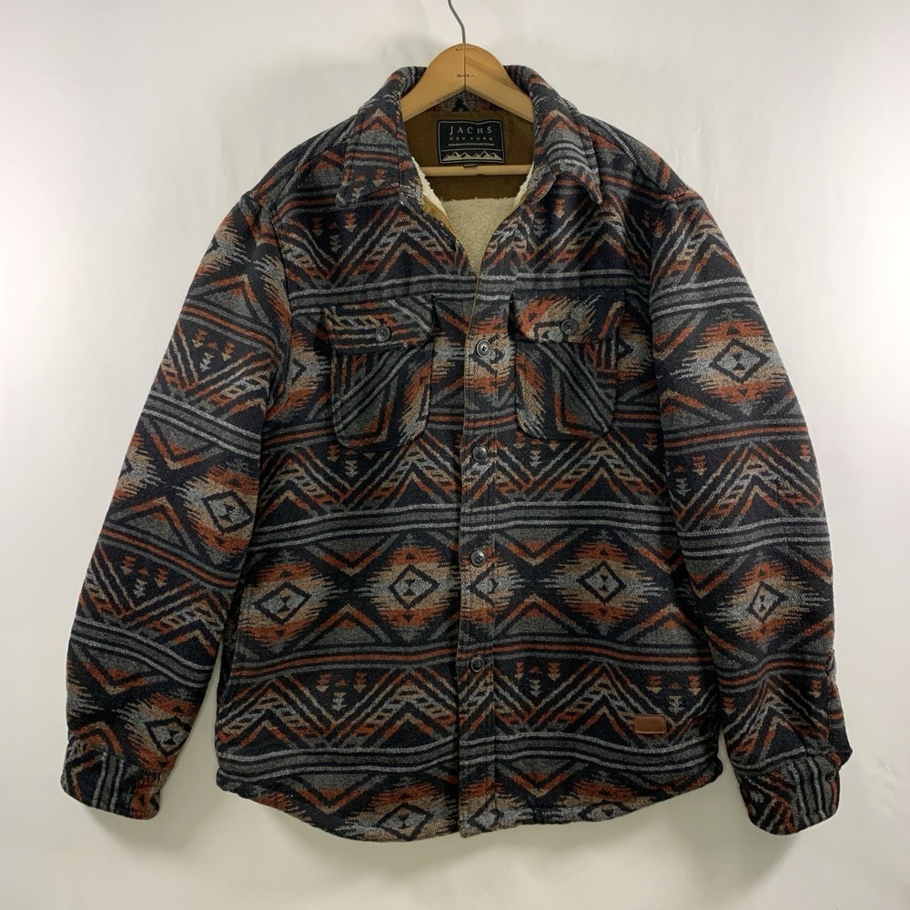 Jachs Mens Sherpa Lined Southwestern Shirt Jacket Size M Aztec Outdoor Shacket